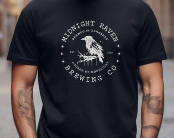 Vintage Raven T-shirt, Crow Brewing Co. Shirt, Goblincore Apparel, Dark Academia Clothing, Beer Lover Gift, Men's and Unisex Graphic Tee