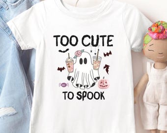 Too Cute to Spook Halloween T-Shirt, Toddler Halloween Ghost Graphic Tee, Cute Trick or Treat Shirt for Toddlers, Girls and Little Kids