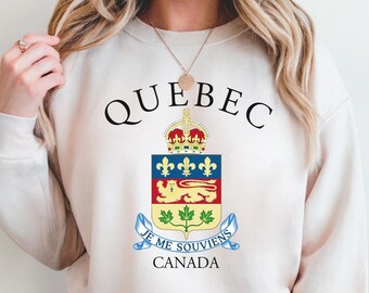 Sweatshirt Quebec, Quebec Canada ronde hals, trui wapenschild Québec, Frans-Canadees cadeau, vintage Canada souvenir, unisex trui