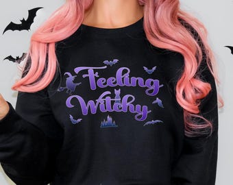 Feeling Witchy Sweatshirt, Cute Halloween Witch Crewneck, Funny Spooky Season Fall Sweater, Cozy Trendy Witchy Graphic Sweatshirt for Women