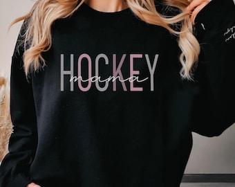 Aangepaste hockey mama-sweater, Moederdag hockey gepersonaliseerde mouw kindernamen cadeau, gezellige wedstrijddag trui met ronde hals, hockey moeder kleding