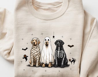 Labrador Halloween Sweatshirt, Cute Ghost Dog Crewneck, Spooky Dog Lover Pullover, Black & Yellow Lab Halloween Gift, Cozy Fall Apparel
