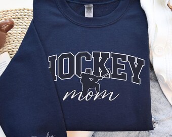 Hockey Mom Sweatshirt, Personalized Hockey Crewneck, Custom Player Name Sleeve, Hockey Mom Gift, Rinkside Game Day Sweater, Team Mom Apparel