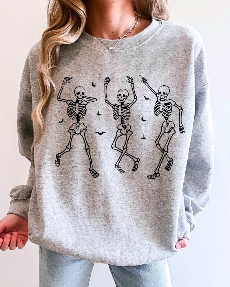 Funny Dancing Skeleton Sweatshirt, Halloween Sweatshirt, Spooky Halloween Party Top, Skeleton Lover Gift, Cozy Spooky Season Fall Outfit