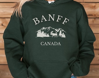 Banff Canada Hoodie, Cozy Mountain Sweatshirt, Outdoor Adventure Gift, Moose Graphic Hoodie, National Park Souvenir, Unisex Travel Sweater