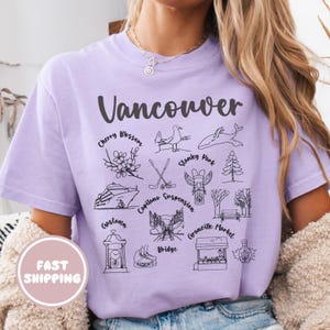 T-shirt Vancouver, comfortabele kleuren Vancouver BC souvenirshirt, T-shirt Vancouver Attractions, Vancouver Canada cadeau voor toeristen en lokale bevolking