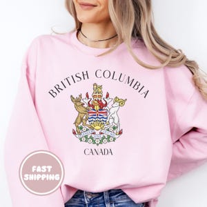 British Columbia Canada Sweatshirt, Unisex Crewneck BC Coat of Arms Sweater, Canadian Province Apparel, Tourist Gift, Vancouver Souvenir