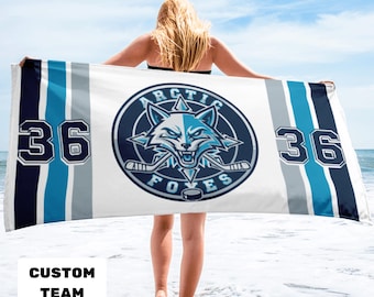 Personalized Hockey Locker Room Towel with Player Number and Team Logo, Custom Sports Shower Towel for Hockey Players, Coaches and Fans