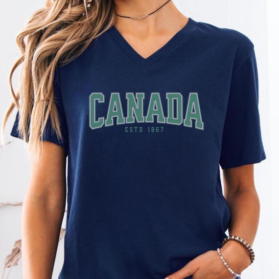 Canada Women's V-Neck Tee, Patriotic Graphic Tee, Canadian Pride Shirt, Vintage Canada T-Shirt, Canadian Travel Attire, Tourist Souvenir