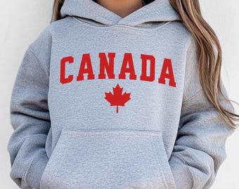 Canada Youth Hoodie Sweatshirt, Canadian Pride Kids Pullover, Red Maple Leaf Children's Hoody Sweater, Travel Souvenir, Canadian Apparel