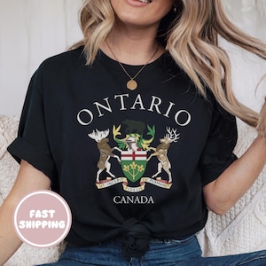 Ontario Canada Unisex Tee, Canadian Coat of Arms Graphic Shirt, Toronto Travel Souvenir, Maple Leaf Symbol Top, Canadian Pride Apparel