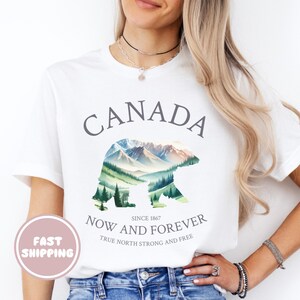 Canada T Shirt, Canadian Pride T-shirt, Bear Lover Graphic Tee, Maple Leaf Apparel, Canada Day Tee, Womens True North Strong and Free Shirt