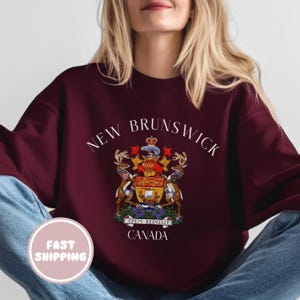 New Brunswick Canada Womens Sweatshirt, NB Coat of Arms, Unisex Crewneck Jumper, Canadian Province Apparel, Gift for Her, Travel Souvenir