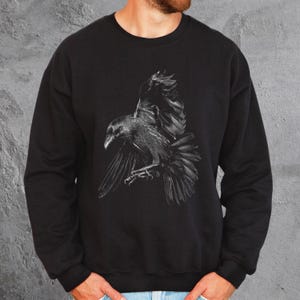 Halloween Raven Sweatshirt, Spooky Season Gothic Crewneck, Witchy Fall Sweater, Vintage Crow Spooky Bird Pullover, Dark Autumn Aesthetic