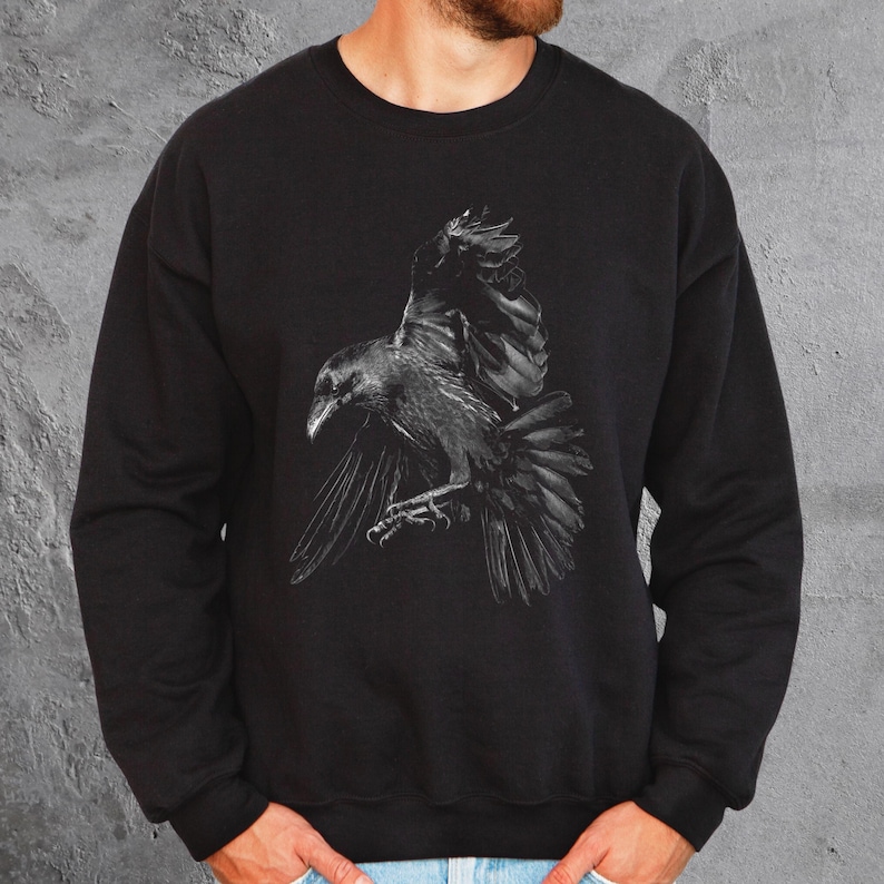 Halloween Raven Sweatshirt, Spooky Season Gothic Crewneck, Witchy Fall Sweater, Vintage Crow Spooky Bird Pullover, Dark Autumn Aesthetic