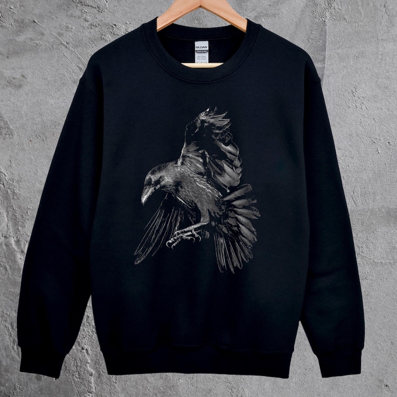 Halloween Raven Sweatshirt, Spooky Season Gothic Crewneck, Witchy Fall Sweater, Vintage Crow Spooky Bird Pullover, Dark Autumn Aesthetic
