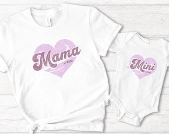 Custom Mommy and Me Matching Mother Day T Shirts, Mama Mini Heart Mothers Day Shirt, Matching Mom Kids Clothing, Mother Daughter Apparel