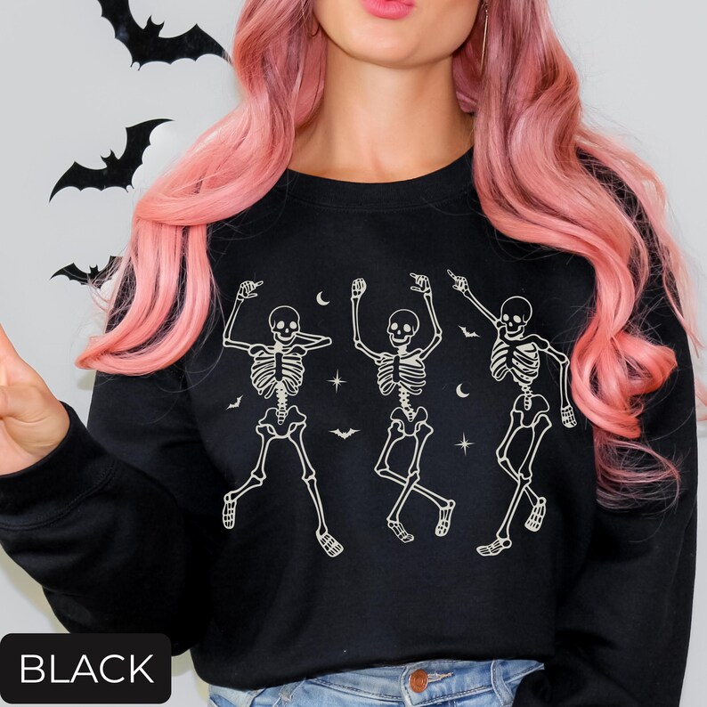 Funny Dancing Skeleton Sweatshirt, Halloween Sweatshirt, Spooky Halloween Party Top, Skeleton Lover Gift, Cozy Spooky Season Fall Outfit