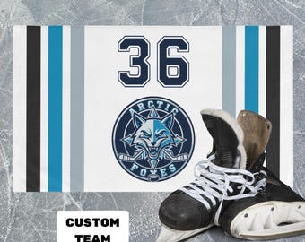 Personalized Hockey Skate Towel with Player Number, Custom Team Logo Gift for Hockey Players and Coaches, Custom Ice Hockey Locker Room Gear