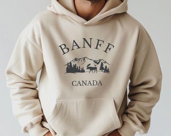 Banff Canada Hoodie, Outdoor Adventure Wear, Moose Graphic Hoodie, Banff National Park Souvenir, Cozy Mountain sweatshirt Unisex Travel Gift