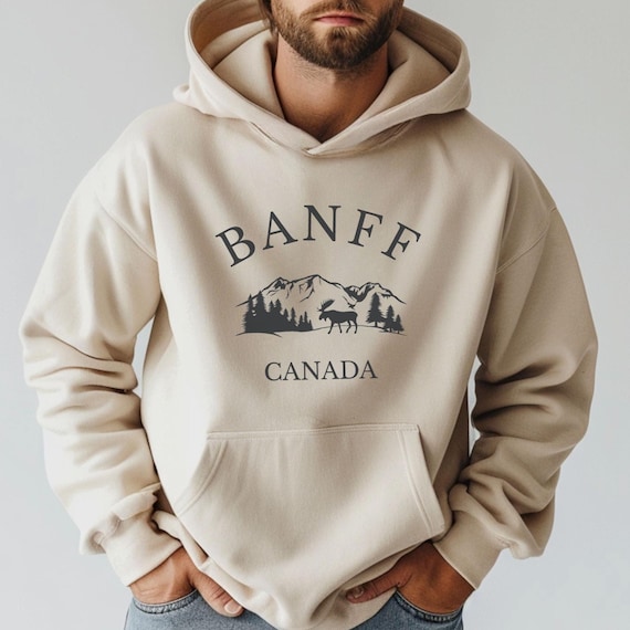 Banff Canada Hoodie, Outdoor Adventure Wear, Moose Graphic Hoodie, Banff National Park Souvenir, Cozy Mountain sweatshirt Unisex Travel Gift