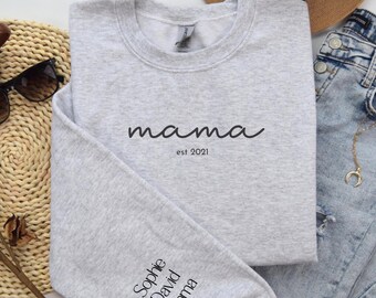 Personalized Mama Sweatshirt, Mothers Day Gift for Wife, Custom Crewneck Mom Sweatshirt with Kids Names, Trendy Mama Shirt, Gift for New Mom