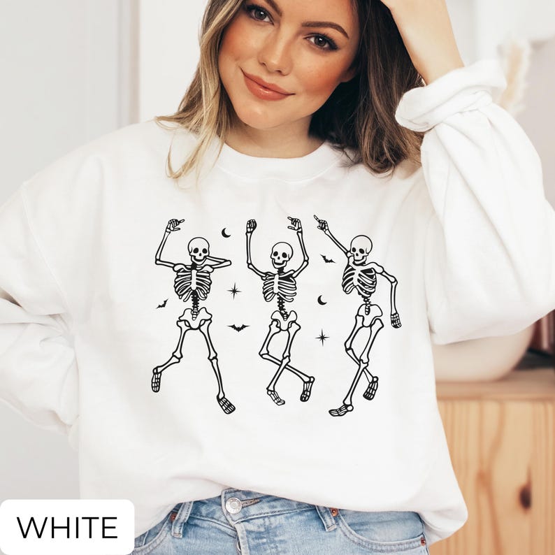 Funny Dancing Skeleton Sweatshirt, Halloween Sweatshirt, Spooky Halloween Party Top, Skeleton Lover Gift, Cozy Spooky Season Fall Outfit