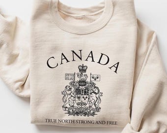 Canada Crewneck Sweatshirt, Cozy Gift for Canadians, Canada Coat of Arms Sweater, Casual Canadian Style, True North Strong and Free Jumper