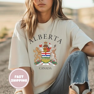 Alberta Canada T-Shirt, Unisex Fit Graphic Tee with Alberta Coat of Arms, Canadian Heritage Shirt, Alberta Souvenir Gift, Canadian Pride