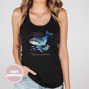 Camiseta sin mangas de Vancouver, camiseta de recuerdo de Canadá, camiseta de recuerdo de avistamiento de ballenas, ropa de Vancouver, BC, regalo para viajeros amantes de las ballenas y canadienses.