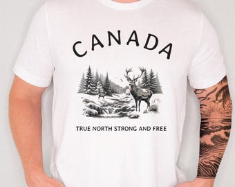 Canada Men's T-Shirt, Wildlife Graphic Tee, Unisex Jersey Shirt, Canadian Pride Gift, Maple Leaf Souvenir Top, True North Strong and Free