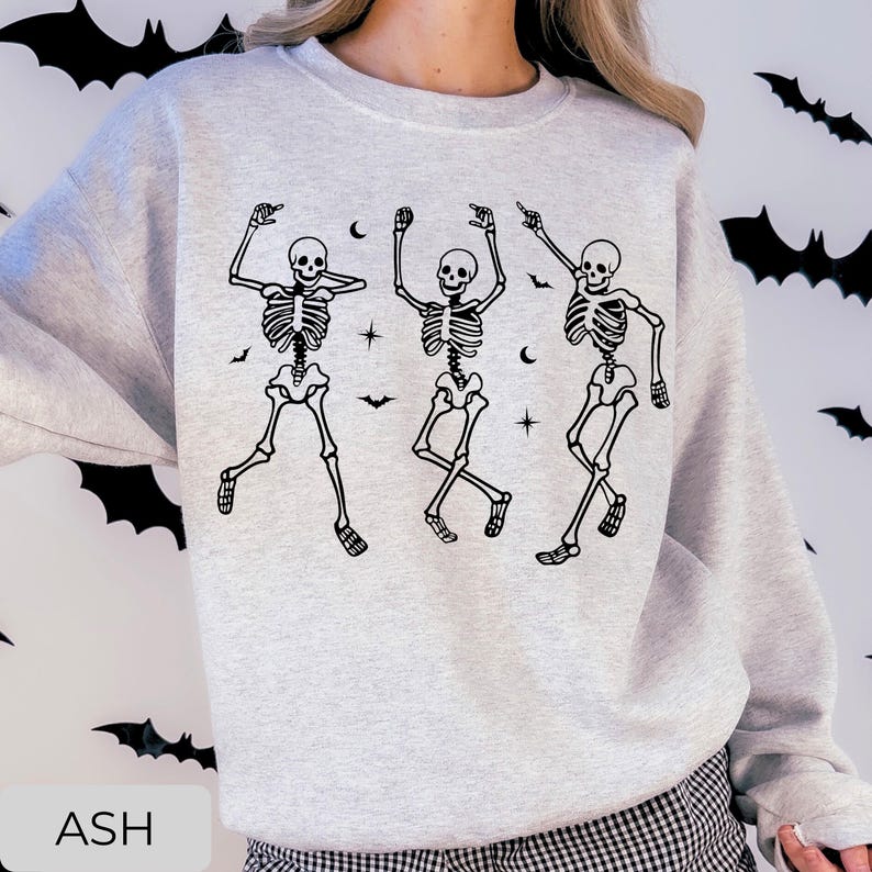 Funny Dancing Skeleton Sweatshirt, Halloween Sweatshirt, Spooky Halloween Party Top, Skeleton Lover Gift, Cozy Spooky Season Fall Outfit