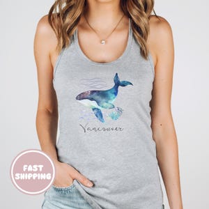 Camiseta sin mangas de Vancouver, camiseta de recuerdo de Canadá, camiseta de recuerdo de avistamiento de ballenas, ropa de Vancouver, BC, regalo para viajeros amantes de las ballenas y canadienses.