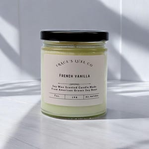 French Vanilla Candle - Creamy Vanilla Scented Candle, 7oz Soy scented Wax Jar Candle, Cozy Sweet Candle, Homemade Gift for Her or Him.
