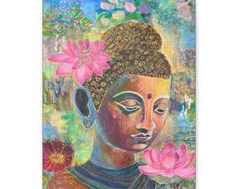 Buddha Contemplates Beauty on Gallery Canvas, Original Artwork