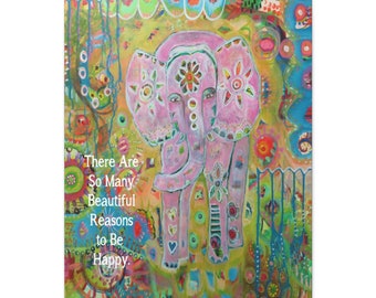 Ellie- Artwork Print on Canvas- Gallery Wraps, Pink Elephant, Children's Art, Nursery Art, Indian Elephant