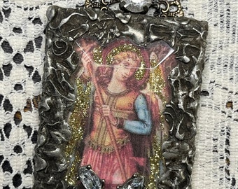 Handmade Vintage Archangel Michael Pendant Necklace, One-of-a-kind