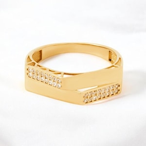 14K Gold Geometric Statement Ring With Sparkling Cubic Zirconia, Modern Jewelry For Women, Elegant Gift For Her, Anniversary Or Birthday
