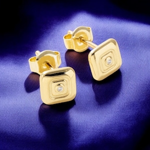 Orecchini pendenti vintage per donna - Orecchini a bottone minimalisti in oro massiccio con diamanti - Regalo delicato - Regalo di gioielli per tutti i giorni - Regalo di Natale per lei