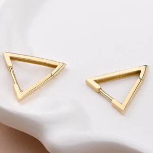 Open Triangle Hoops - Triangle Hoop Earrings in 10K Solid Gold - Geometric Huggie Earring - Modern Hoop Earring - Minimalist Gold Jewelry