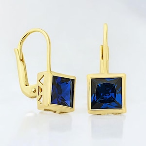 14K Solid Gold baumelnde Ohrringe für Frauen, funkelnde Zirkonia-Kristallohrringe, elegante saphirblaue Hochzeit, bestes Brautgeschenk für sie