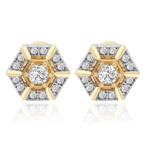 14k Solid Gold Sechseck Ohrstecker | Funkelnde 7,9 mm Cluster | Geometrische Gold Ohrringe | Minimalistischer Schmuck | Einzigartiges Geschenk für Sie