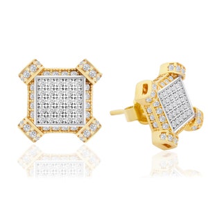 14k Gold Quadrat Diamant Ohrstecker - 9,3 mm massivem Gold Hip Hop Ohrstecker für Männer & Frauen - Micro-Pave funkelnde Ohrringe, luxuriöses Geschenk