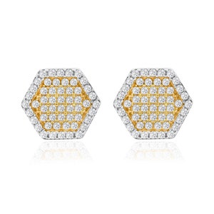 Elegante 14K Gold Diamant Hexagon Ohrstecker | 9,7 mm Geometrische Pave Ohrringe | Moderner Gold & Diamant Schmuck | Luxus Geschenk für Sie