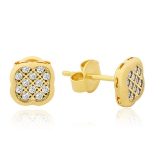 14k Solid Gold Ohrstecker, diamantgeschliffen 6,5 mm rund Cluster, zierliche Goldohrringe, hypoallergener Goldschmuck, zierliches Geschenk für sie