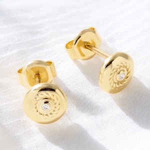 Dainty Gold Stud Earrings For Women- Classic Button Diamond Earrings - Minimalist Everyday Jewelry Gift - Gold Earrings for Engagement Gift