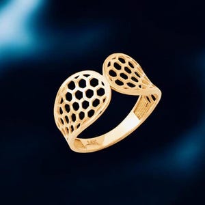 Wabenring, 14K Gold Natur inspirierter Minimalist Schmuck, geometrische Band für Frauen, einzigartiges Muttertagsgeschenk, eleganter Alltagsring