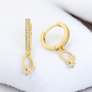 Créoles en or 14 carats et diamants, Boucles d'oreilles pendantes en diamant, Huggies en diamant, or massif et diamants, cadeau d'anniversaire en or massif