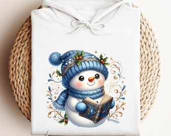 Snowman Book Sweatshirt, Snowman Reading Book Sweatshirt, Christmas Book Hoodie, Book Lover Gift, Librarian Christmas Hoodie