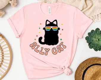 Pride Ally Cat Shirt, Retro Rainbow Colors Cat Ally Shirt, Cat Pride Shirt, Funny Pride Shirt, LGBTQ Shirt, LGBT Gifts, Love Is Love T-Shirt